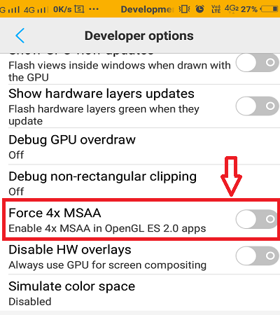 MSAA-openGL-android-developer-option-bittu-tech