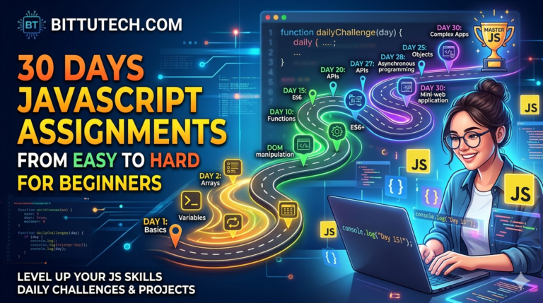 Read more about the article 30 Days JavaScript Assignments for Beginners: Easy to Hard Practice Series | BittuTech