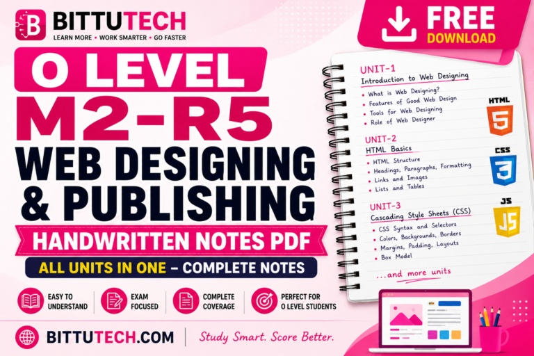 Read more about the article O Level M2-R5 Web Designing & Publishing Notes PDF – Free Download
