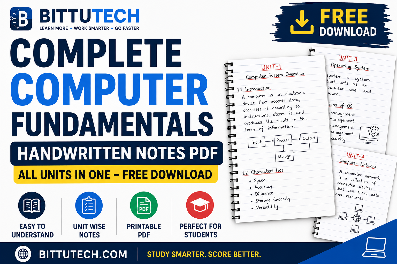 You are currently viewing Complete Computer Fundamentals Handwritten Notes PDF (Unit-wise) – Free Download | All Units in One