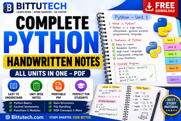 Read more about the article Python Handwritten Notes PDF – Complete Unit-Wise Notes Free Download